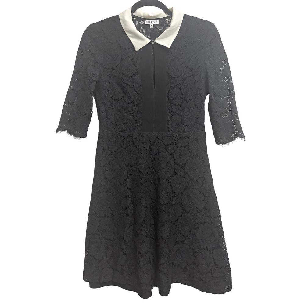 Claudie Pierlot Black Rhubarbe Lace Parisian Dress Floral Contrast Collar 36